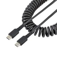Startech.com R2CCC-50C-USB-CABLE USB Type-C spirál adat- és töltőkábel 0,5 m USB-C USB-C USB 2.0 0,48 Gbit/s Nikkel borítású érintkezők Fekete