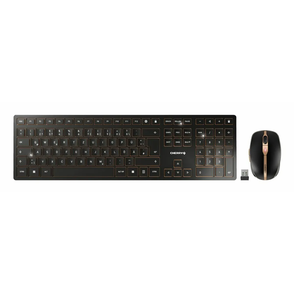 Cherry JD-9100IT-2 DW 9100 Slim billentyűzet és egér készlet vezeték nélküli RF és Bluetooth ollós billentyűzet QWERTY 111 billentyű fekete-bronz #1