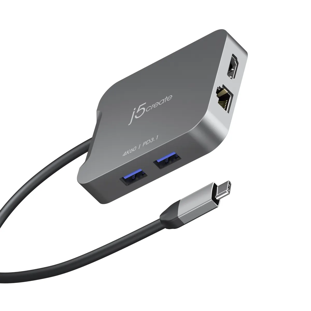 j5create JCD3191-N 4K60 USB-C Travel Adapter 140W PD 28V 4.64A USB 3.2 Gen 2 Type-C Gigabit Ethernet Space Grey #1