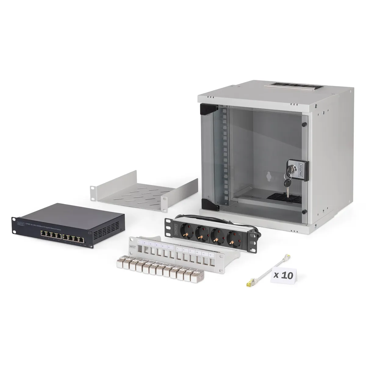 Assmann DN-49100-SET falra szerelhető rack 6U 60 kg kapacitás, kábelvezetés, biztonsági kulcs, IP20, szürke #1