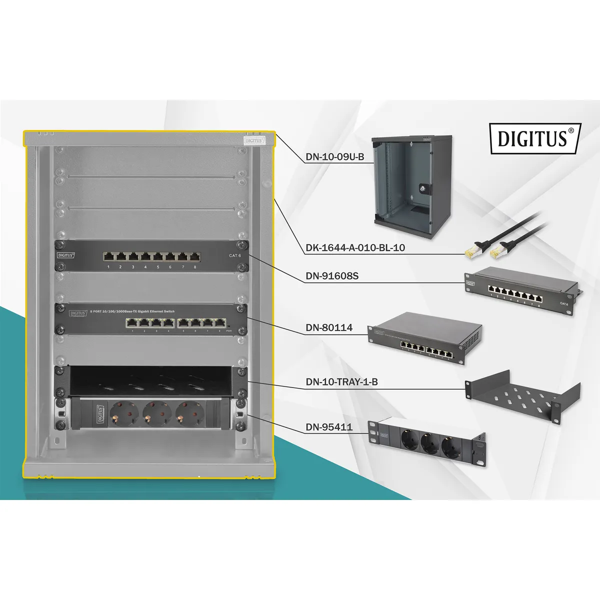 Assmann DN-10-SET-2-B 9U falra szerelheto rack keret 30 kg 4000 W IP20 biztonsagi kulcs fekete #1