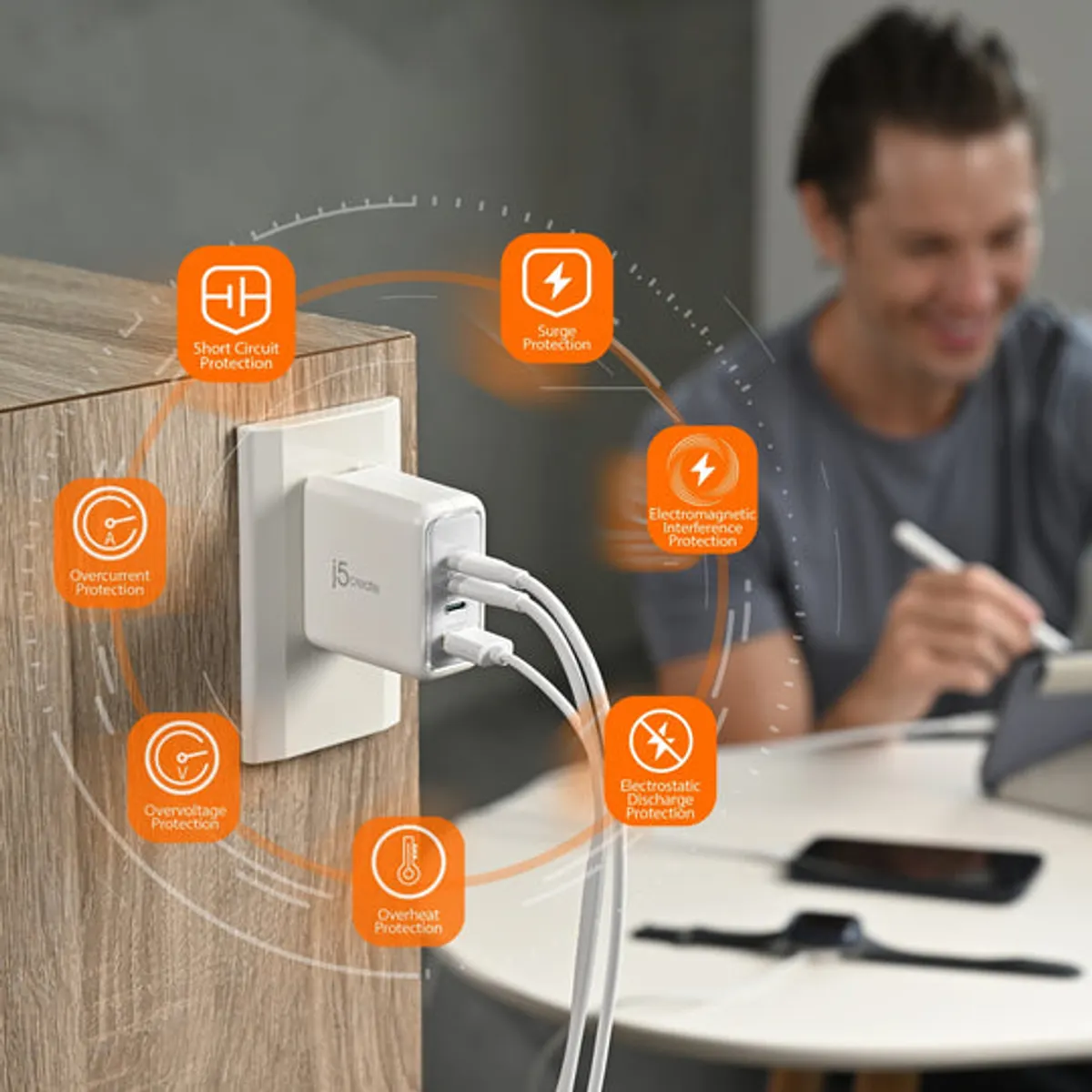 J5create JUP4370EF-N 70W GAN USB-C 4-portos töltő beltéri #1