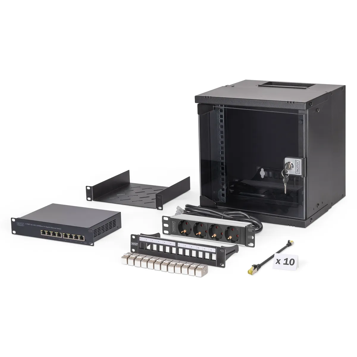 Assmann DN-49101-SET Netw-set soho pro 6u 254mm falra szerelhető készlet 60 kg biztonsági kulcs kábelvezetés tartozékok fekete #1