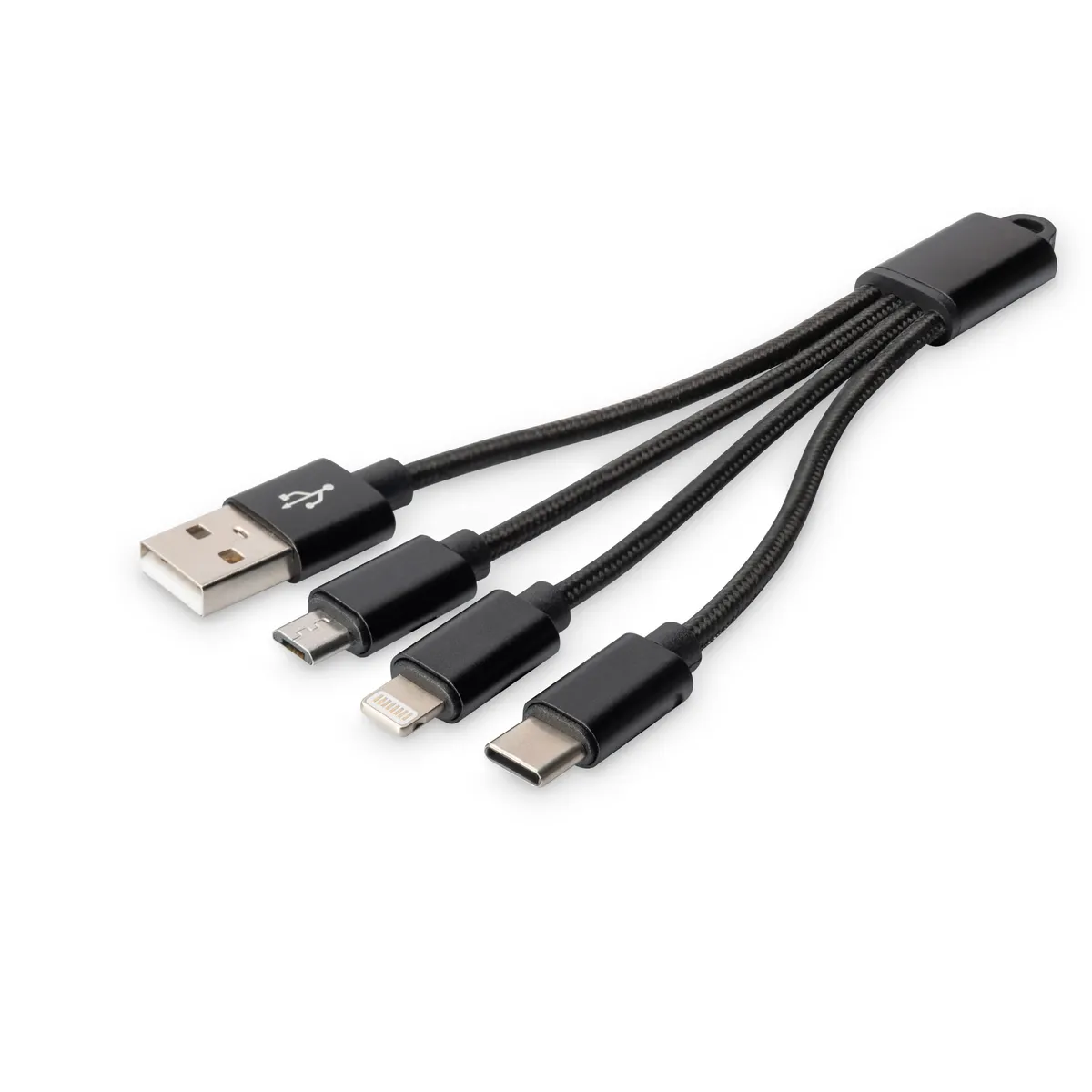 Assmann DB-300160-002-S 3 az 1-ben töltőkábel USB-A Lightning Micro USB Type-C fekete 0,15 m nikkel bevonatú érintkezők #1