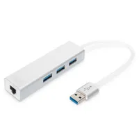 Assmann DA-70250-1 USB 3.2 Gen 1 3 port hub RJ45 gigabit LAN alumínium ház