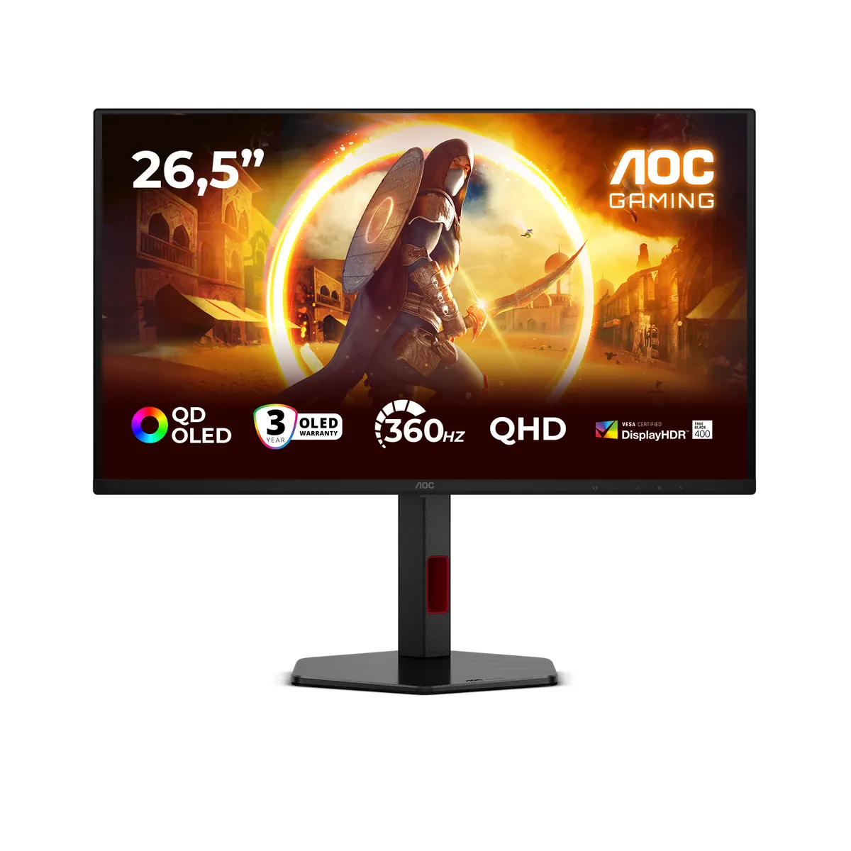 AOC Q27G4SDR OLED játékmonitor 26.5" QD-OLED 2560x1440 0.03ms 178 látószög USB 3.2 Gen 1 VESA szerelés magasságállítás fekete piros #1