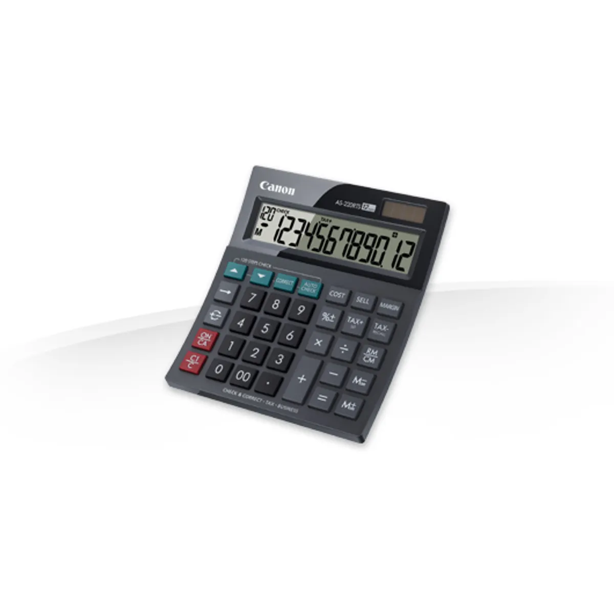 Canon 4898B001 AS-220RTS 12 számjegyes kijelző, dönthető panel, adószámítás, Cost-Sell-Margin, Check and Correct, napelemes és gombelem, fekete #1