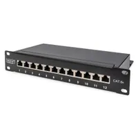 Assmann DN-91612S-EA Cat6A patch panel shielded 1U 12-port feliratmező fekete