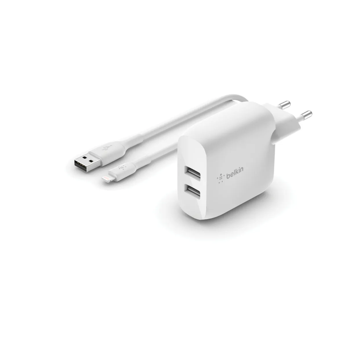 Belkin WCD001VF1MWH BoostCharge 2x USB-A falitöltő 24W Lightning kábel 1 m fehér #1