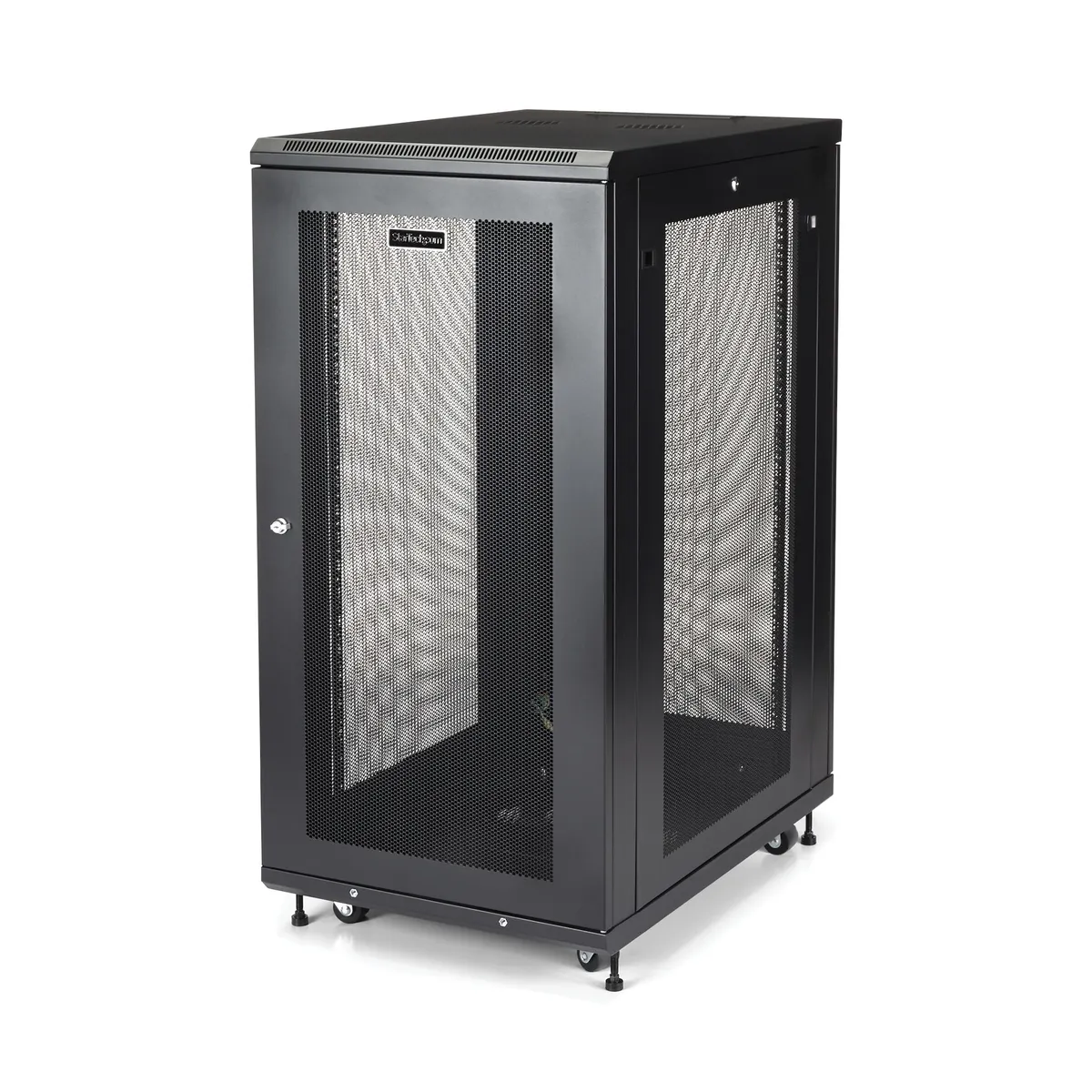 Startech.com RK2433BKM 24U szabadonálló rack 450 kg terhelhetőség, biztonsági kulcs, kábelvezetés, önbeálló kerekek, fekete #1