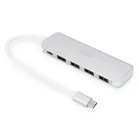 Assmann DA-70242-1 4-portos USB-C hub PD töltés USB 3.2 Gen 1 Type-C bemenet USB 3.2 Gen 1 Type-A kimenet alumínium ezüst áramforrás USB