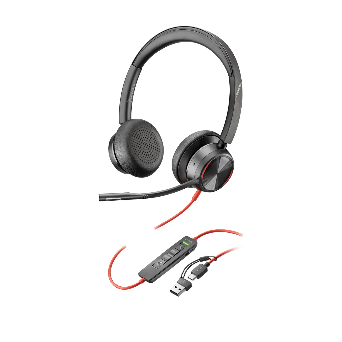 Poly 8X223AA Blackwire 8225 USB-C fejhallgató Acoustic Fence mikrofon hibrid ANC USB-C-USB-A adapterrel #1