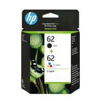 HP Inc. N9J71AE 62 tintapatron 2 darabos fekete, CMY, eredeti, normál kapacitás, gyűjtőcsomag, 200 oldal fekete, 165 oldal színes