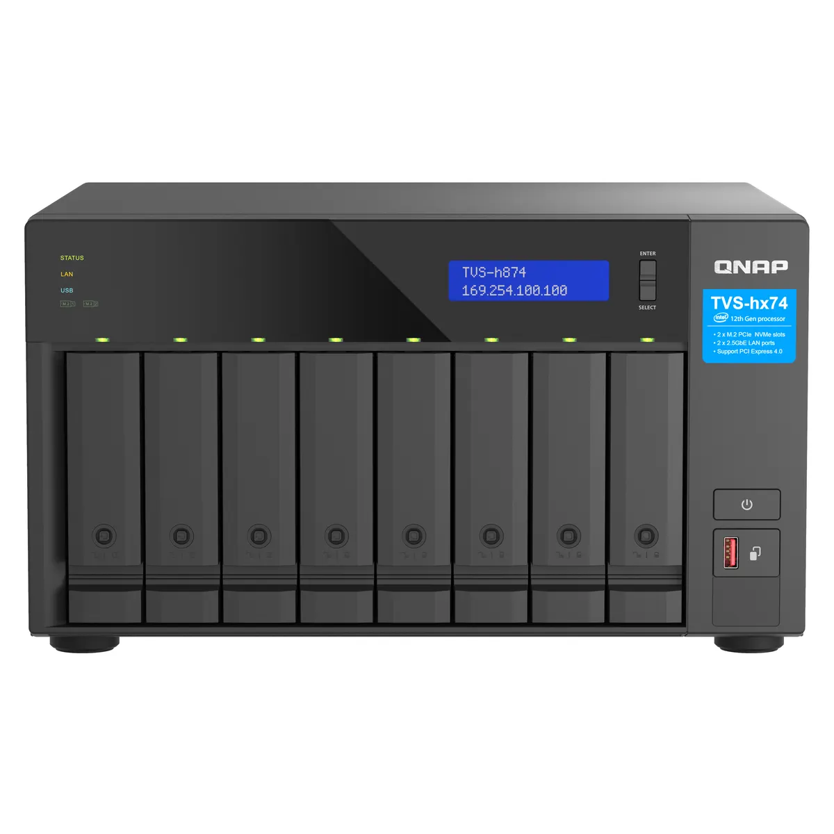 QNAP TVS-H874-I7-32G TVS-h874 8x2.5-3.5 SATA HDD és SSD, Intel Core i7, 32GB DDR4, 2x2.5GbE, 2xM.2 PCIe Gen4 x4, HDMI 1.4b #1