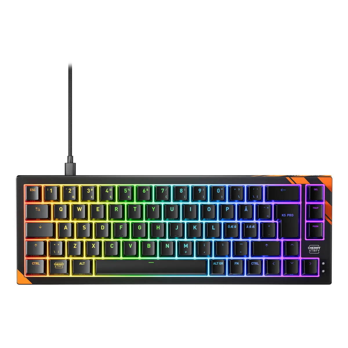 Cherry G8E-24200LACAPN-2 K5 PRO TMR COMPACT 65 százalékos vezetékes USB mechanikus kapcsoló RGB háttérvilágítás 2 m játék qwerty fekete-narancssárga #1