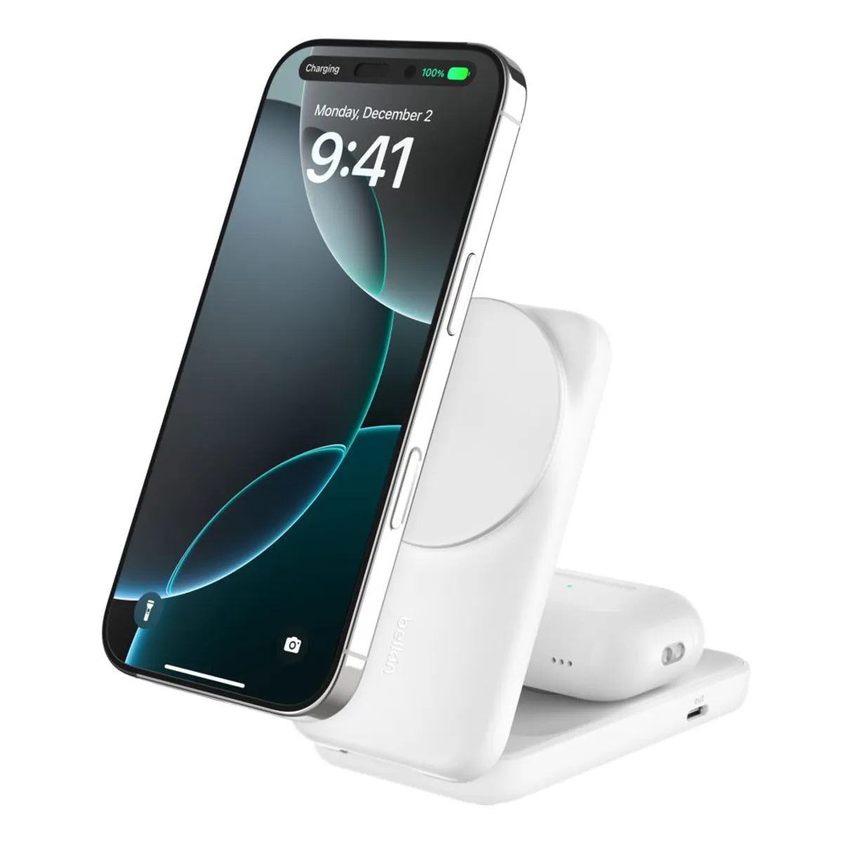 Belkin WIZ038KQWH Ultracharge 25 W Qi2 mágneses 2-in-1 töltő 1x USB-C összecsukható fehér #1