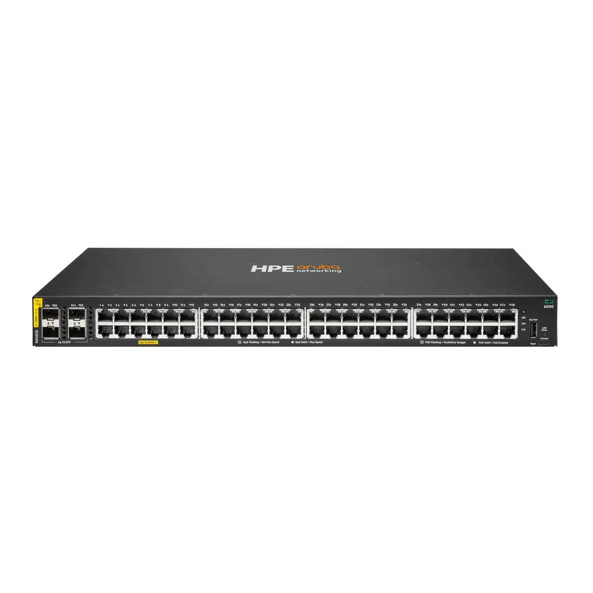 HP Enterprise R8N85BABB ANW 6000 48x1G PoE 370W L2-L3 USB 2.0 MAC-tábla 8192 104G 1U #1