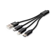 Assmann DB-300160-002-S 3 az 1-ben töltőkábel USB-A Lightning Micro USB Type-C fekete 0,15 m nikkel bevonatú érintkezők