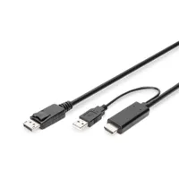 Assmann AK-330111-020-S HDMI-DP USB-A kábel 2 m 4K 30Hz külső táp USB-n keresztül