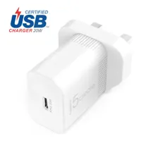 J5create JUP1420-FN 20W PD USB-C fal töltő 12V 3A kimenet 100-240V bemenet