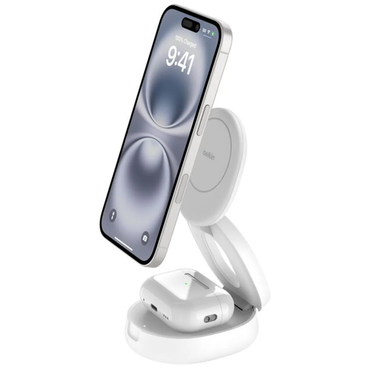 Belkin WIZ035KQWH BoostCharge 2-in-1 konvertibilis mágneses töltőállvány Qi2 15W 1 USB-C port fehér #1