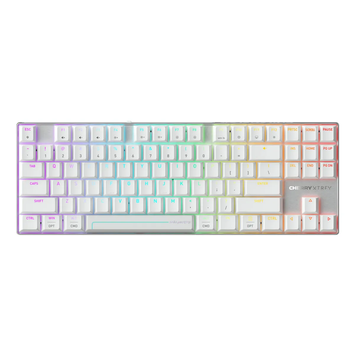 Cherry G8E-3885HACAUS-0 MX 8.2 Pro TMR Wireless tenkeyless USB RF Bluetooth RGB LED 88 billentyűs mágneses-mechanikus kapcsoló ezüst-fehér 1,8 m #1