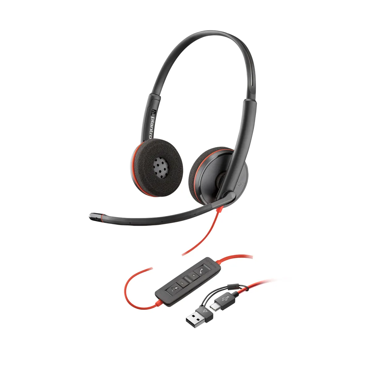 Poly 8X229AA Blackwire 3225 USB-C fejhallgató, vezetékes, 3,5 mm, adapterrel, frekvencia 200-6800 Hz, fekete #1