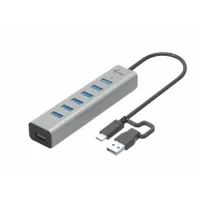 I-tec C31HUBMETAL703 USB-C fém HUB 7-port USB-A USB 3.2 Gen 1 5 Gbps 0,3 m szürke Android, ChromeOS, iPadOS