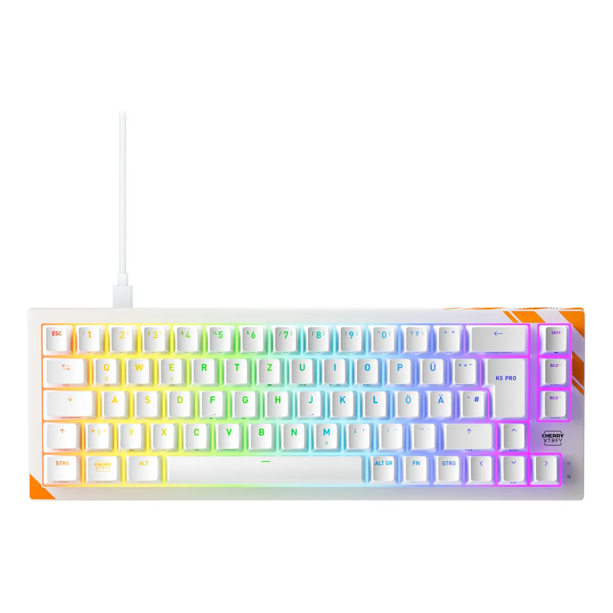 Cherry G8E-24200LACADE-0 K5 Pro TMR Compact 65 százalékos méretarány vezetékes USB mechanikus billentyűkapcsoló RGB háttérvilágítás 2 m Qwertz kiosztás narancs-fehér #1