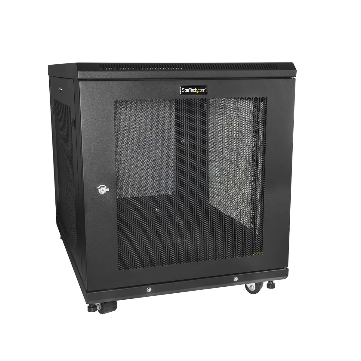 Startech.com RK1233BKM szabadonálló rack szekrény 12U 450 kg kábelvezetés biztonsági kulcs önbeálló kerekek fekete #1