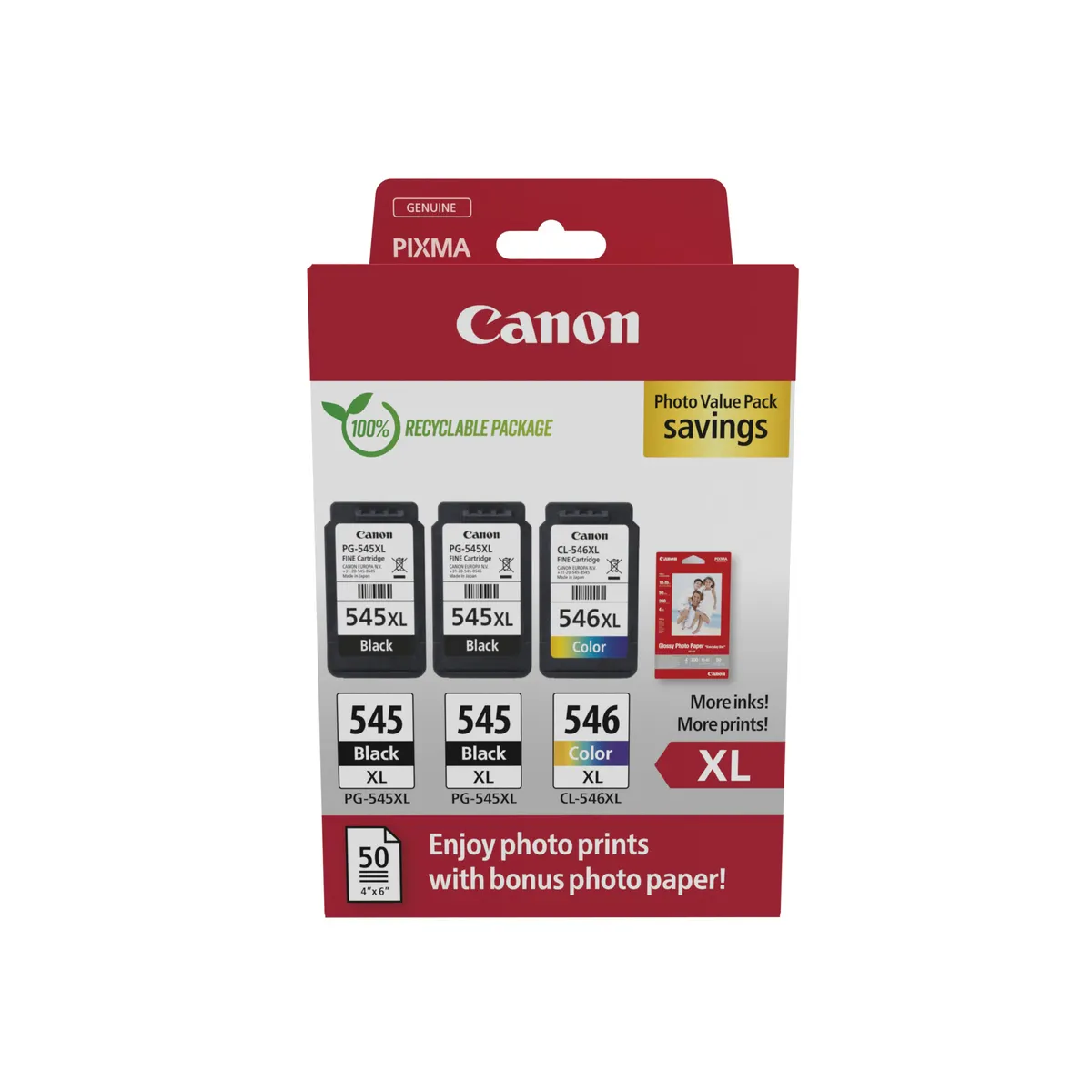 Canon 8286B015 PG-545XLx2 CL-546XL tintapatron készlet Fekete 15 ml Cián 13 ml Magenta 13 ml Sárga 13 ml XL kapacitás 3 db #1