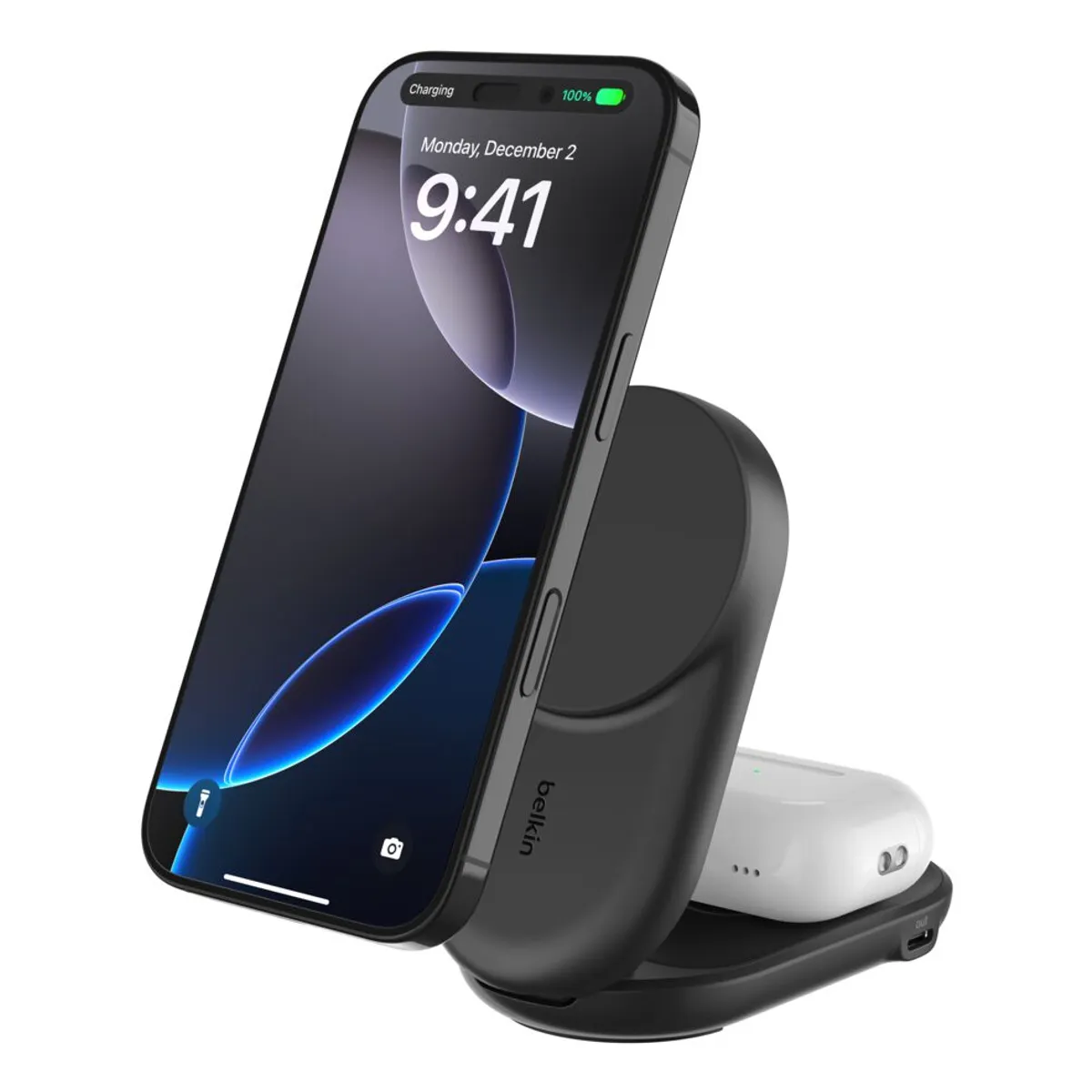 Belkin WIZ039KQBK Ultracharge 25W Qi2 mágneses 2-in-1 töltőállomás 1 USB-C port 1,5 m kábel fekete #1