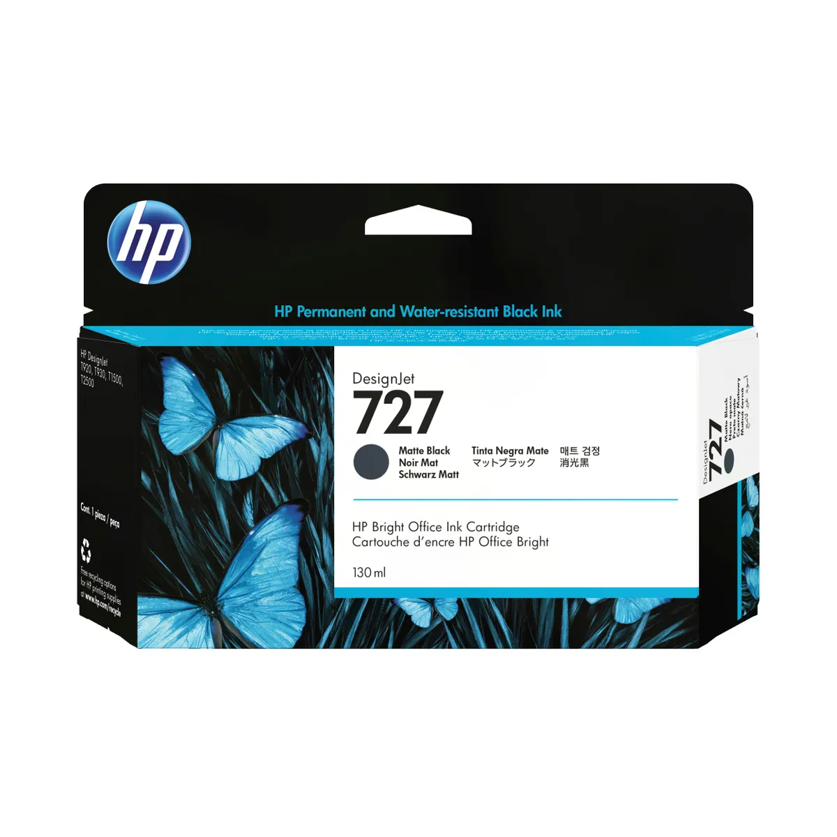 HP Inc. B3P22A DesignJet tintapatron matt fekete 130 ml kompatibilis T920 T1500 T930 #1