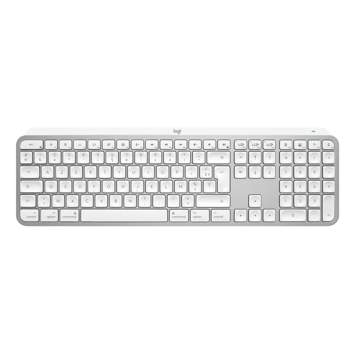 Logitech 920-011626 MX Keys S for Mac Teljes méretű egyenes billentyűzet vezeték nélküli RF és Bluetooth AZERTY LED háttérvilágítás irodai használat fehér alumínium #1