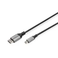 Assmann DB-340106-020-S 2M Mini DisplayPort to DisplayPort kábel DP 1.4 alumínium ház fekete 8K 60Hz