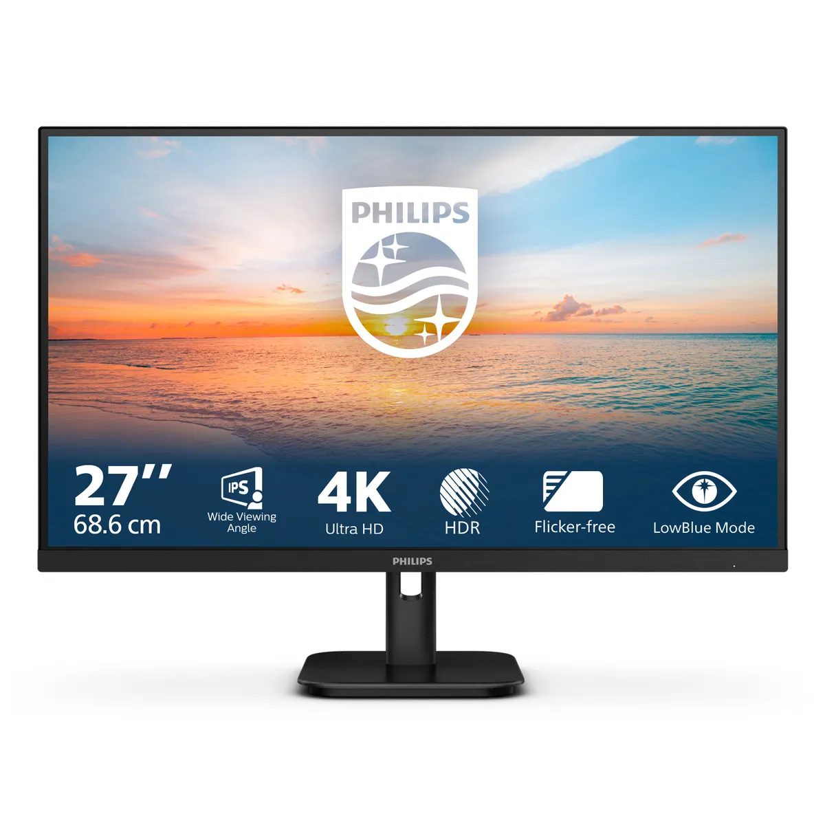 Philips 27E1N1800A/00 monitor 27" IPS 4K HDR10 2x HDMI 2.0, DisplayPort 1.4, fényerő 350 cd m2, 4 ms, fekete, VESA #1