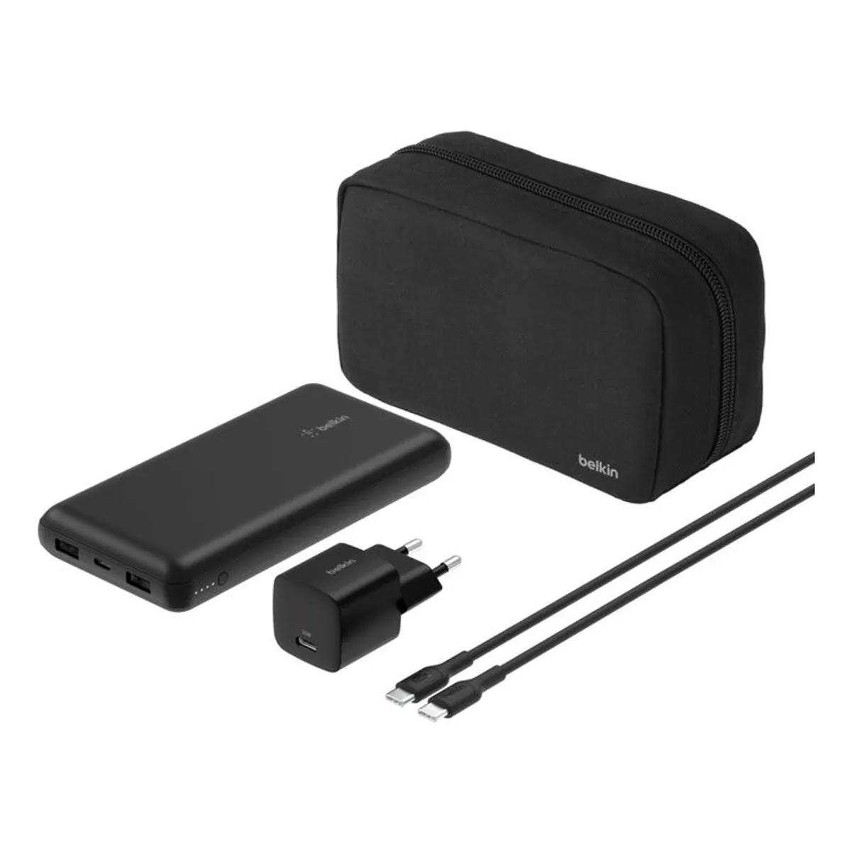 Belkin BU042KQBK BoostCharge power bank 20000 mAh 2x USB-A 1x USB-C 25W töltő 60W USB-C kábel cipzáras utazótok fekete #1