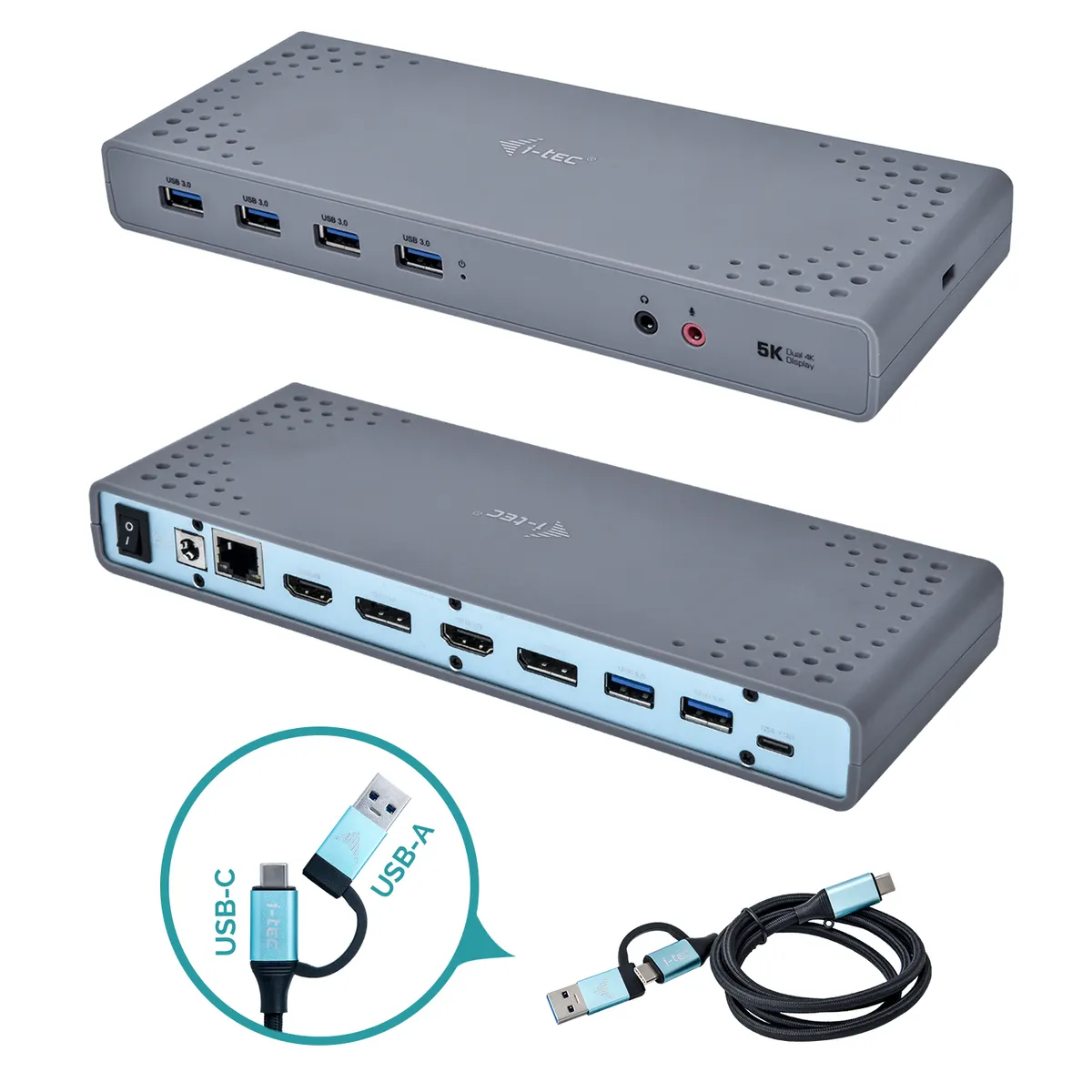 i-tec CADUAL4KDOCK Dual 4K dokkolóállomás USB-C 2x HDMI 2x DP 6x USB 3.0 Kensington zár 100W #1