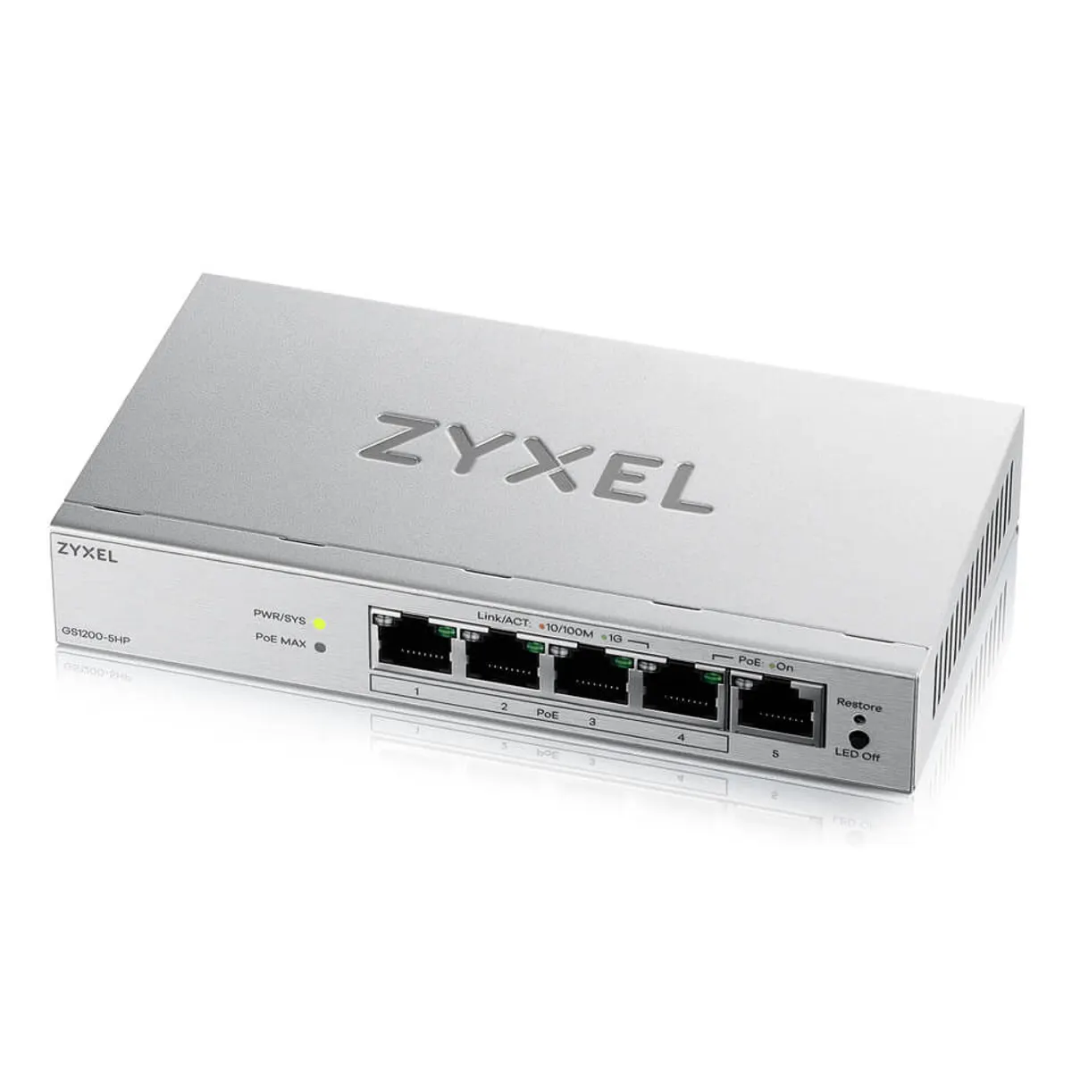 Zyxel GS1200-5HPV3 5-portos asztali webmenedzselt PoE Plus Gigabit kapcsoló, 4 PoE Plus porttal #1