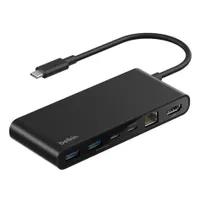 Belkin INC024HQBK Connect 8-in-1 USB-C hub fekete duál USB-C portok HDMI RJ-45 USB 3.2 Gen 1 Type-A USB-C MicroSD SD 2,5 GbE 4K 60 Hz