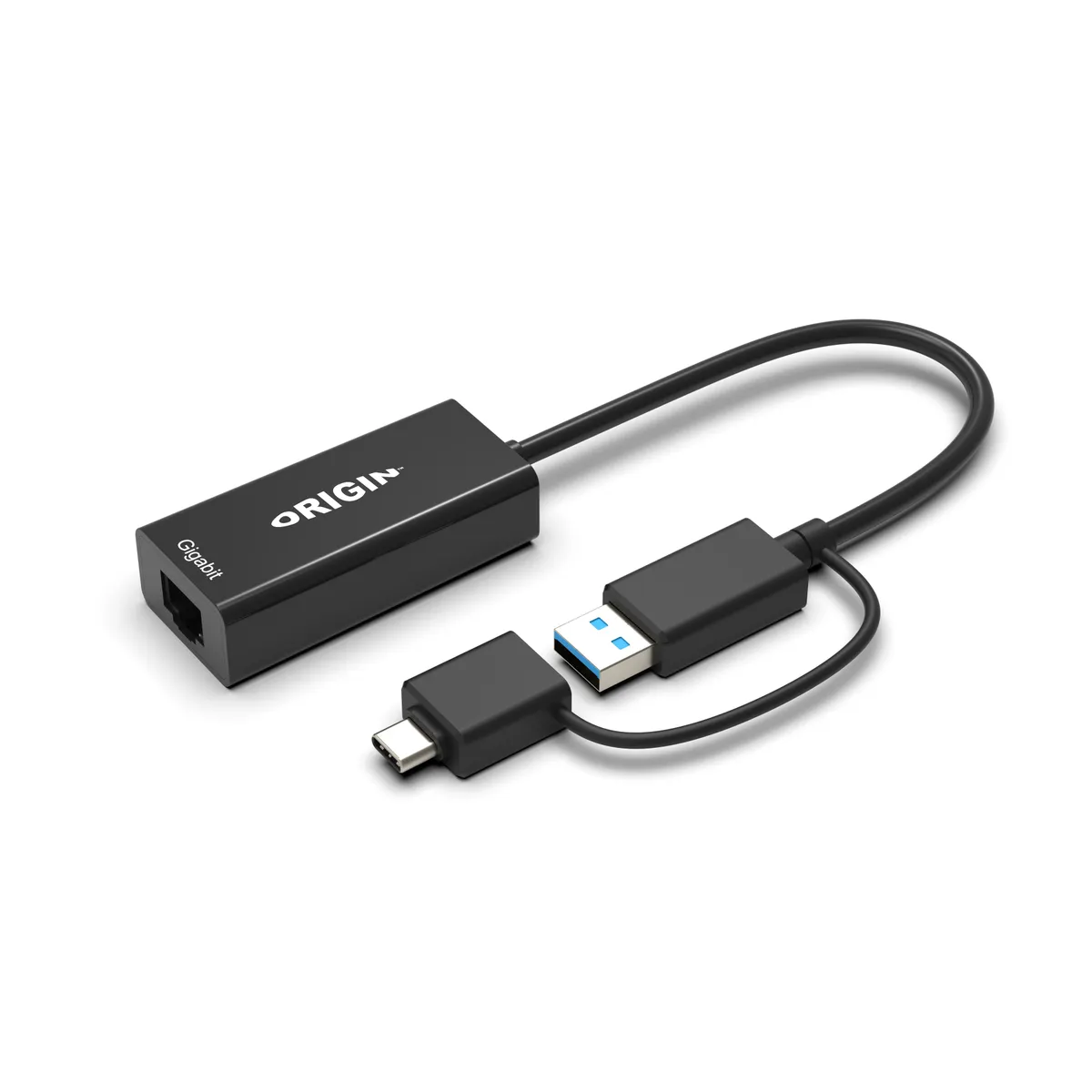 Origin Storage OS-HUB-USB3/C-RJ45 USB3.0 és USB-C bemenetű RJ45 adapter fekete #1