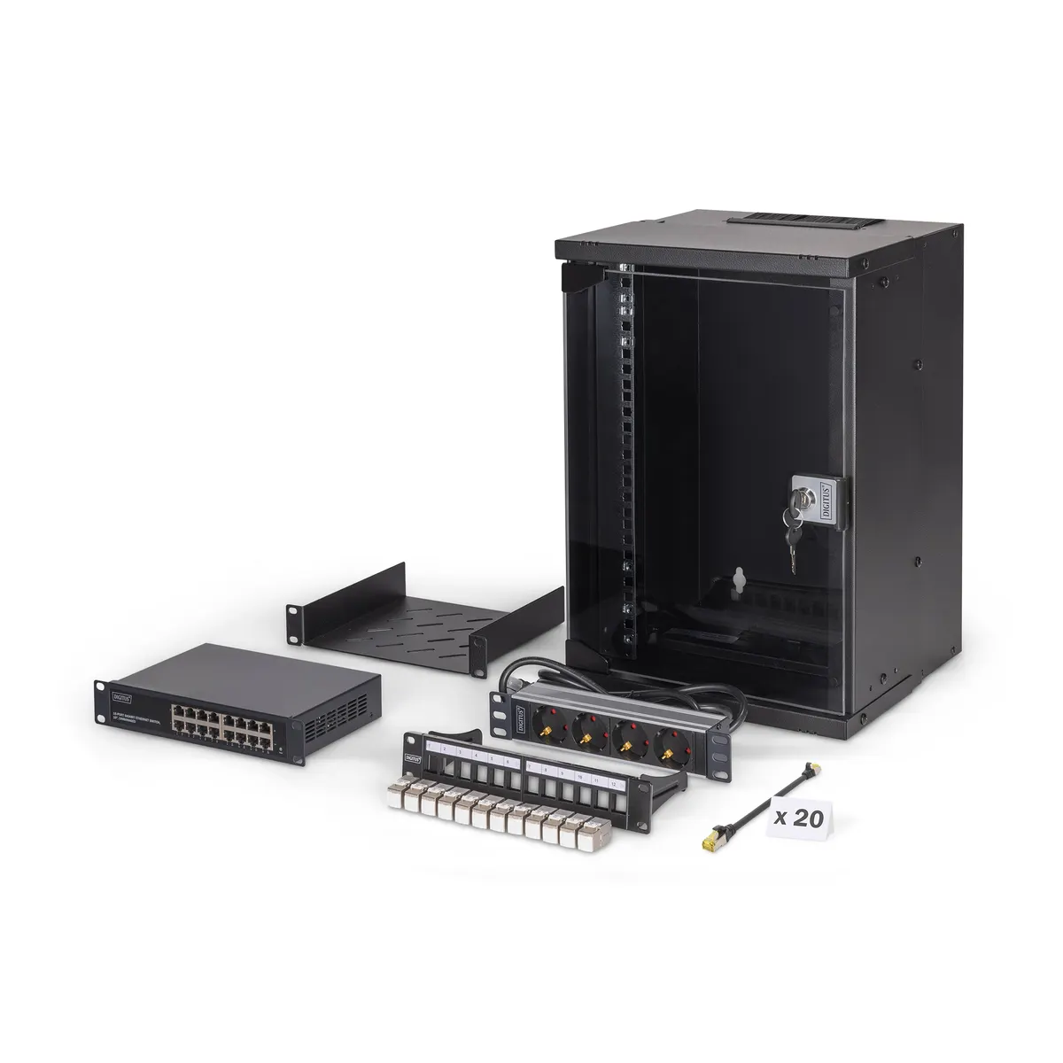 Assmann DN-49103-SET falra szerelhető állvány 9U IP20 biztonsági kulcs kábelvezetés számítógépkeret sínek fekete #1