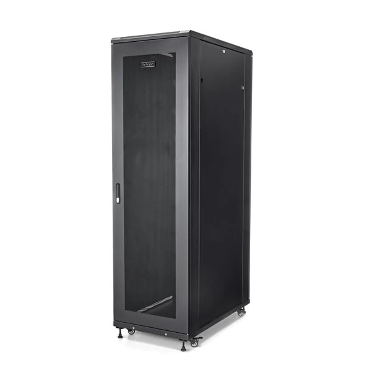 Startech.com RK4236BKB szerverrack 42U, szabadonálló, terhelhetőség 907 kg, kábelvezetés, biztonsági kulcs, önbeálló kerekek, fekete #1