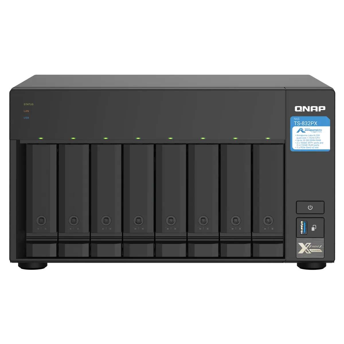 QNAP TS-832PX-4G 8-Bay NAS AL324 1,7 GHz 4GB DDR4, 2x10GbE SFP, 2x2,5GbE, PCIe Gen2 x2, QM2 kártya támogatás, hardveres titkosítás #1
