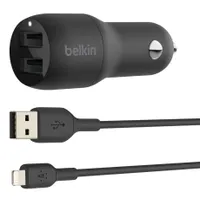 Belkin CCD001BT1MBK Boost Charge autós töltő 2x USB-A és Lightning kábel 1 m fekete