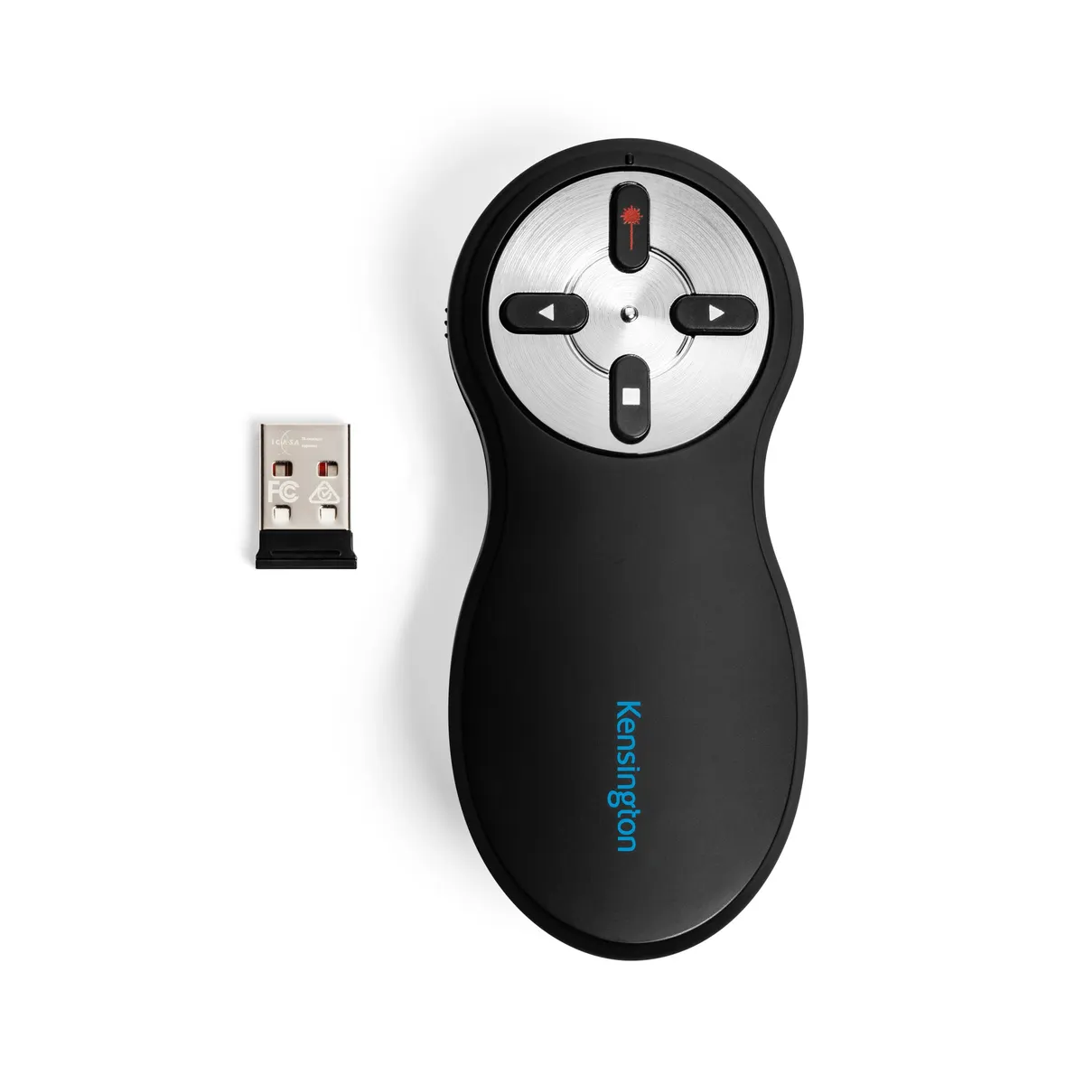 Kensington 33374EU vezeték nélküli prezenter 4 gombos elrendezés piros lézer 2,4 GHz USB nano vevő belső tárhely AES 128 bites titkosítás 20 m #1
