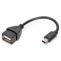 Assmann AK-300310-002-S USB A - mini USB OTG kábel 0,2 m USB 2.0 nikkel bevonatú érintkezők fekete