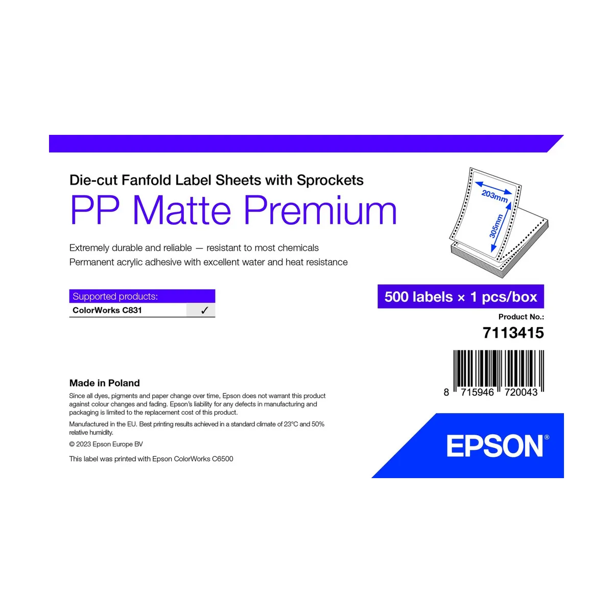 Epson 7113415 prémium matt öntapadós címke 20,3 cm szélesség 30,5 cm magasság 500 db #1