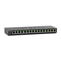 Netgear GS316-300EUS 16-portos 1G nem menedzselt kapcsoló MAC-tábla 16000 bejegyzés kapacitás 32 Gbps 12V DC falra szerelhető