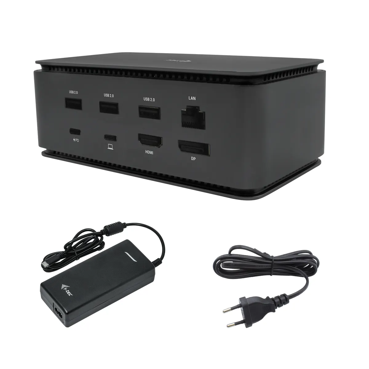 i-tec USB4DUALDOCK100W USB4-duál dokkolóállomás 80W PD, HDMI 4K, DP 4K, Gigabit Ethernet, microSD és SD, alumínium, fekete #1